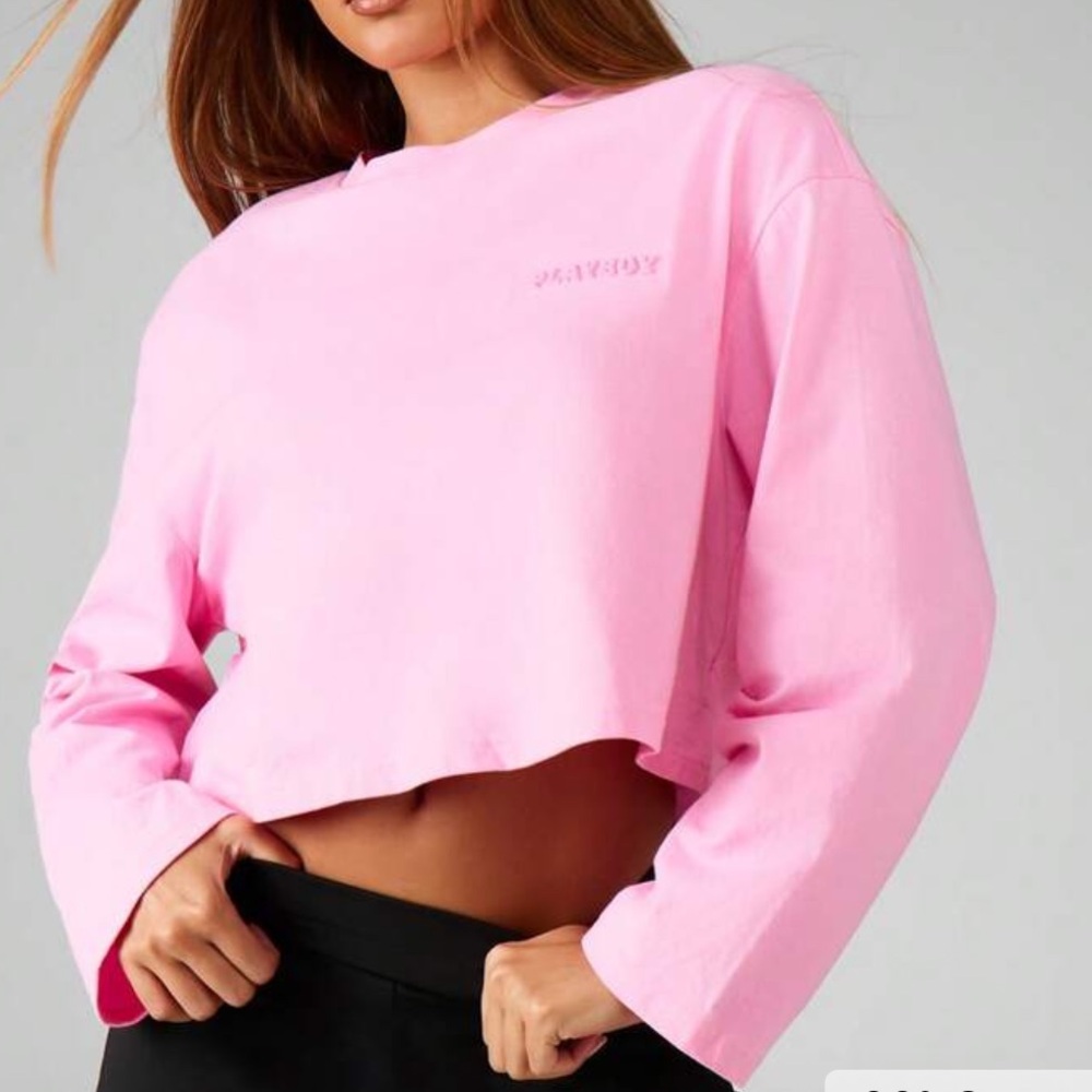 PLAYBOY Light Pink Long Sleeve Crop Top